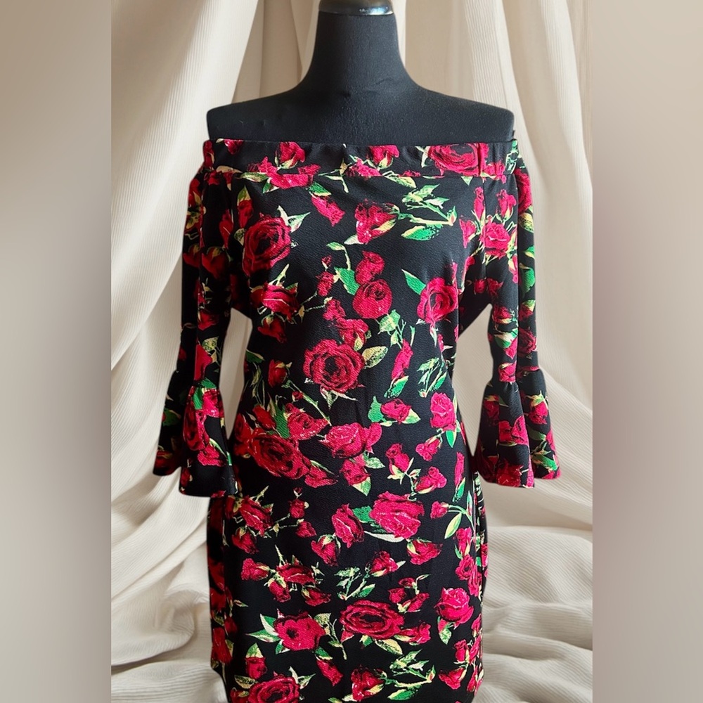 Floral Black Off the Shoulder Mini Dress NWT